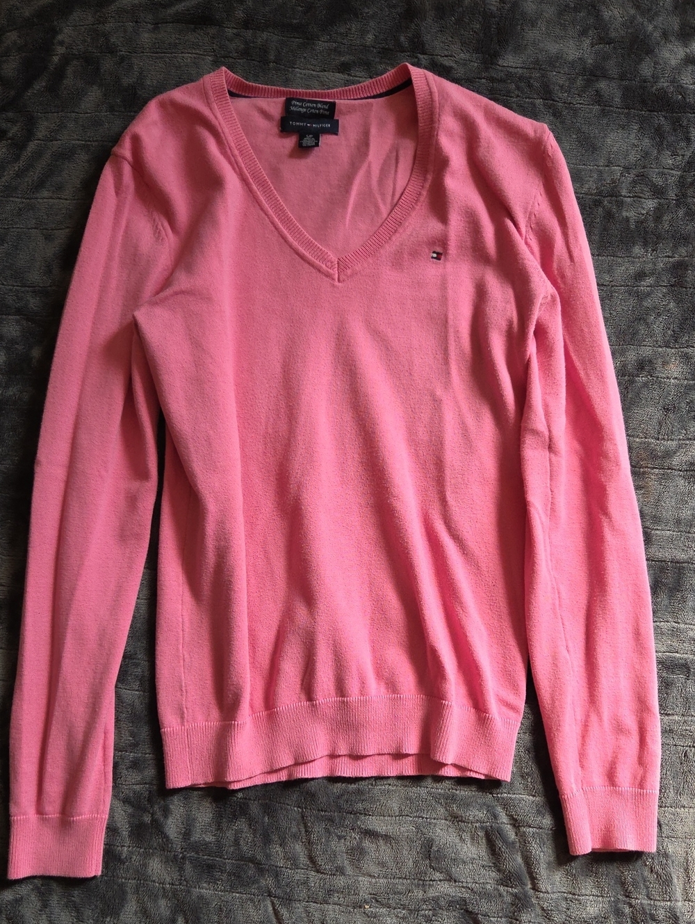 Tommy Hilfiger Women's Coral Pink V-Neck Sweater